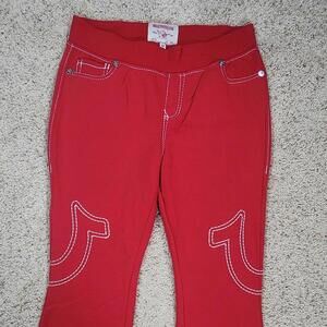 NEW True Religion Pull-On Flare Jeans Red Anniversary Large